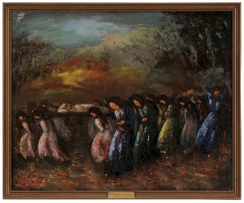 Bernard Smol, [Les pleuriuses], encaustic on canvas