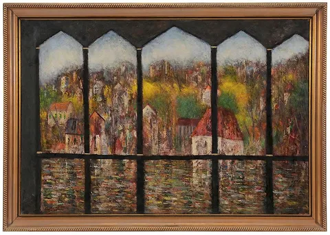 Bernard Smol, [Le Village Innonde], encaustic on canvas