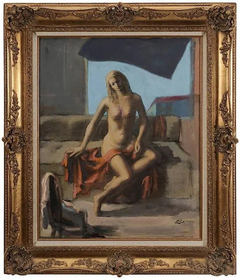 Roman Chatov, Draped Nude, oil on canvas