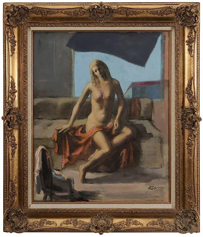 Roman Chatov, Draped Nude, oil on canvas