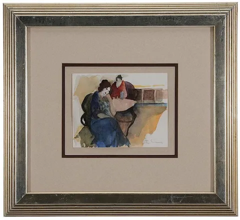 Midnight Café by Itzchak Tarkay, watercolor over pencil on paper, sold Mar 2015