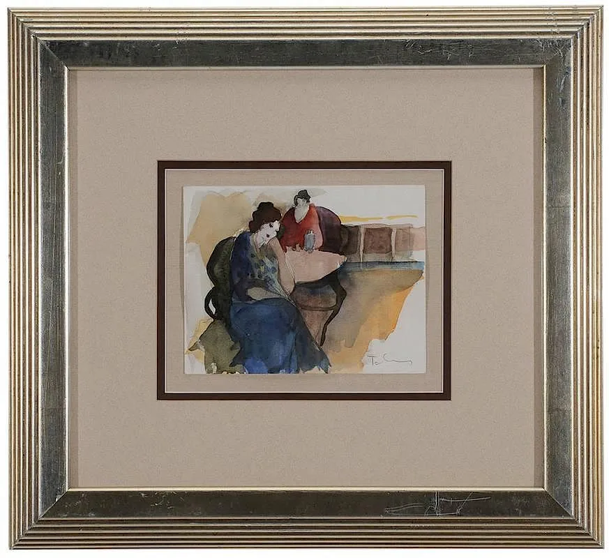 Midnight Café by Itzchak Tarkay, watercolor over pencil on paper, sold Mar 2015