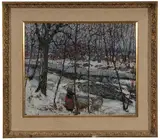 John Edward Costigan, Shepherdess with Sheep in a Frozen Winter Landscape