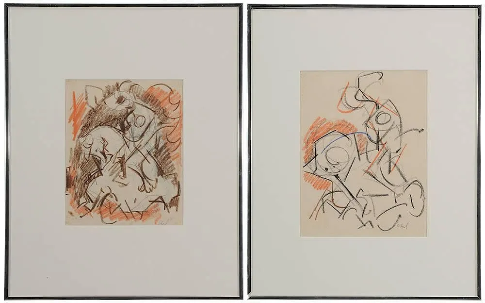 Untitled, two abstract compositions by Carl Holty, circa 1948, pastel on buff paper, sold Mar 2015