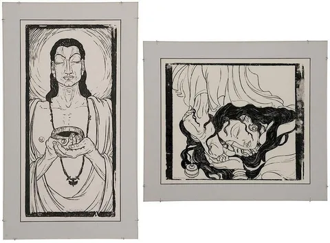 Frank Wesley, Two woodcuts: At the Feet of Jesus, woodcuts on paper