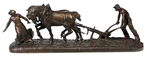 Paul Ponsard, Plowman with Team Being Led by a Woman, patinated bronze