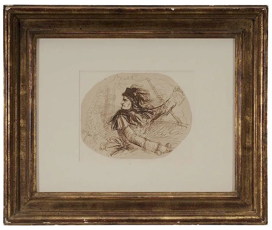 Jean Bart by Eugène Delacroix, brown ink on cream paper, sold Mar 2015