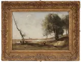 Jean-Baptiste Camille Corot, [Deux vaches et leur gardien au marécage boisé]