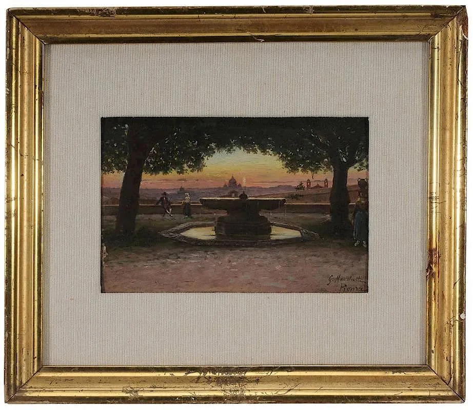 Gustave Marchetti, Fountain with View of Rome, gouache on paper
