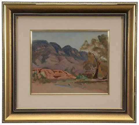 Douglas Robert Dundas, Tree and Mountain, Central Australia, circa 1973, oil on card