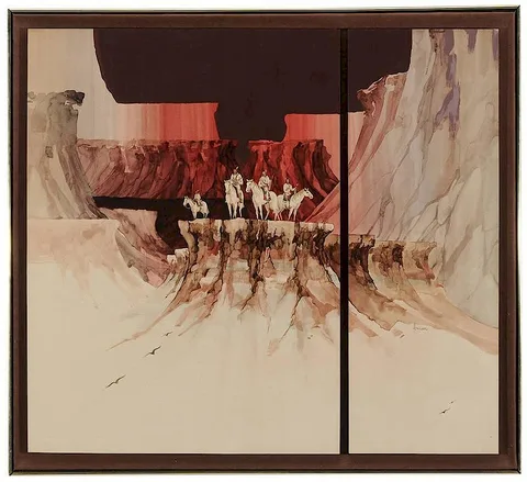 Michael Atkinson, Happy Hunting Grounds, watercolor on paper mounted to board