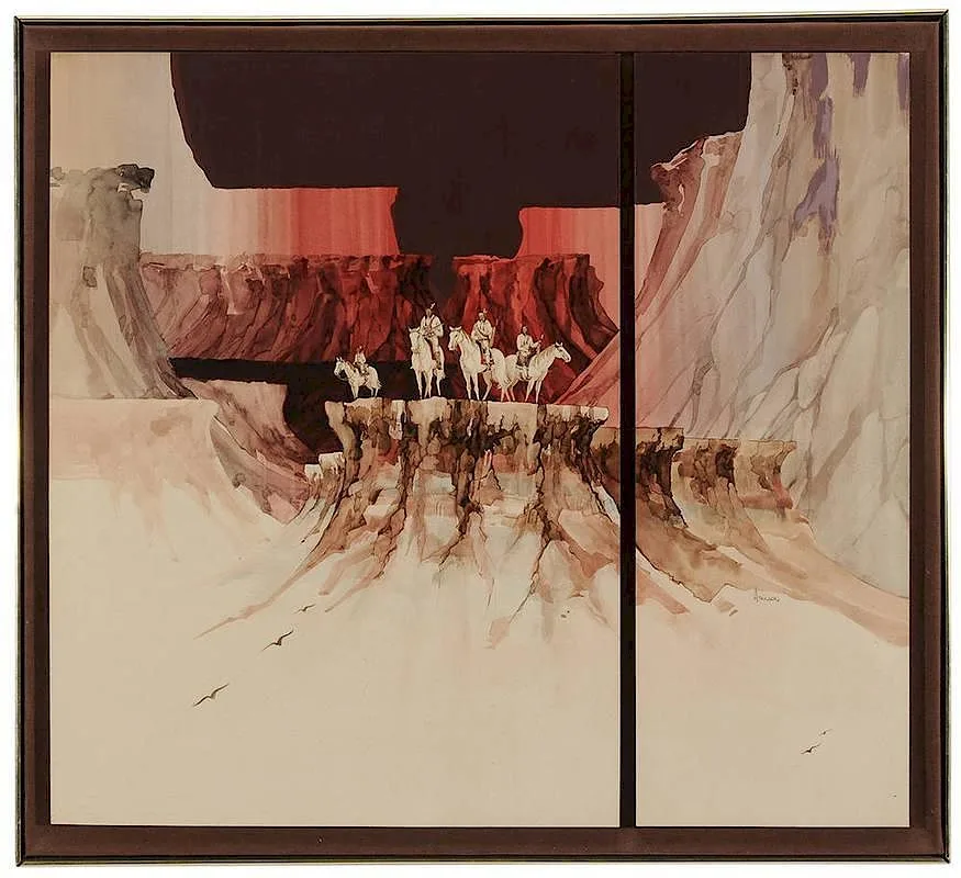Happy Hunting Grounds by Michael Atkinson, watercolor on paper mounted to board, offered Mar 2015