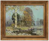 Alfred Heber Hutty, Autumn Trees by a River