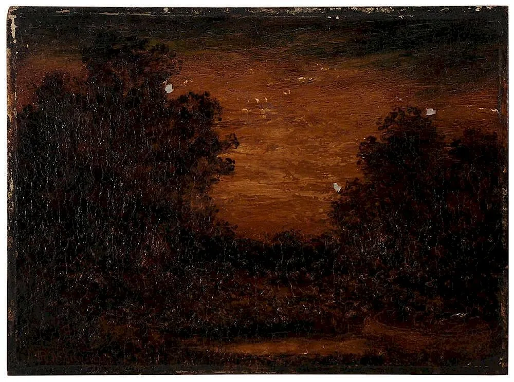 Indian Encampment by Ralph Albert Blakelock, oil on panel, sold Mar 2015