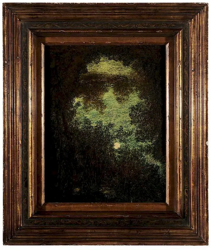 Summer Moonlight, (NBI-1928 IV) by Ralph Albert Blakelock, oil on canvas, sold Mar 2015