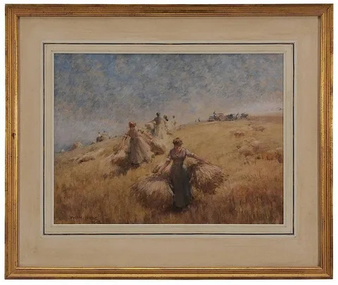 William Henry Holmes, Haying, watercolor on artist board