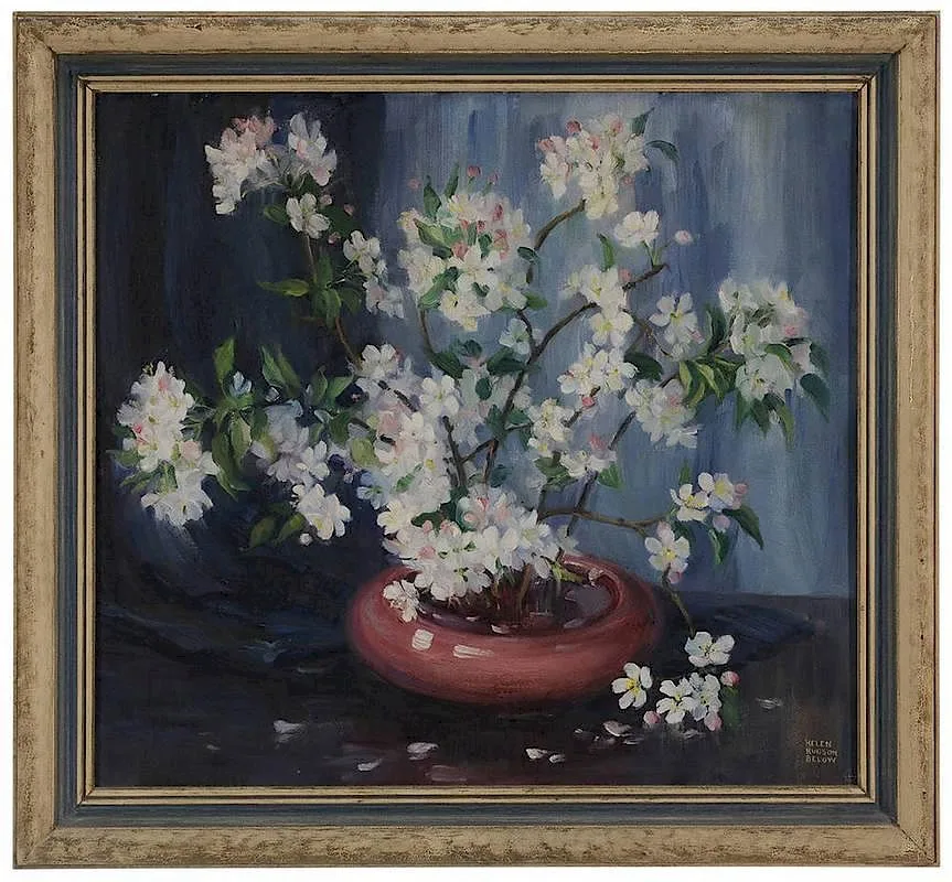 Helen Hudson Below, Still Life with Cherry Blossoms, oil on canvas