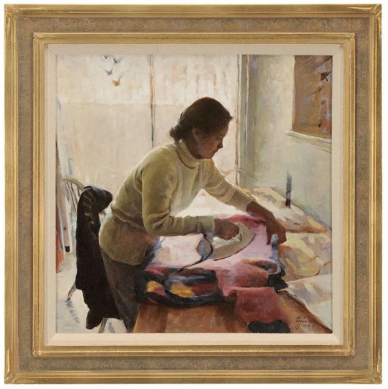 Shang Ding, Woman Ironing, oil on canvas
