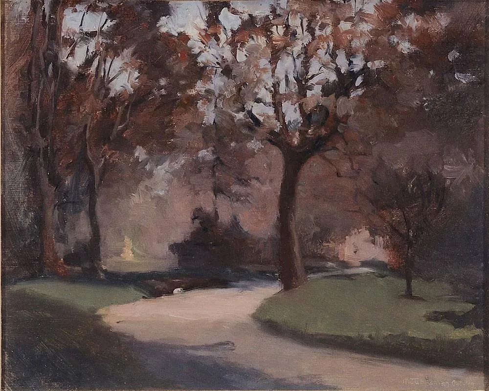 Tree-Lined Drive by Minerva J. Chapman, 1909, oil on canvas, sold Jan 2015