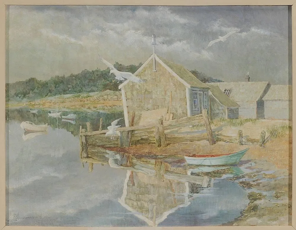 Betsy Hammond Bennett, Two Cape Cod Coastal Scenes: Water Reflection, tempera on Masonite