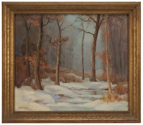John Sylvan Brown, Winter Woodland Landscape, oil on canvas