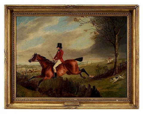 George Henry Laporte, Hunter Clearing a Fence, oil on canvas