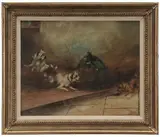 George Armfield, Rat Terriers in a Barn Interior