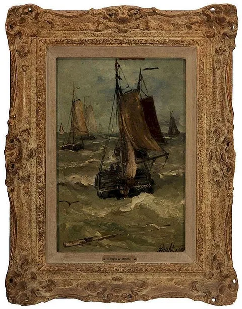 Dutch Fishing Boats on the Scheldt by Hendrik Willem Mesdag, oil on panel, sold Jan 2015