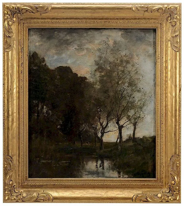 Stream with Pollarded Trees by Théophile de Bock, oil on canvas, sold Jan 2015