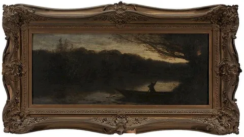 Jean-Baptiste Camille Corot, River Landscape with figure in a boat, oil on canvas