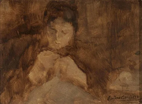 Eugène Carrière, Woman Sewing, oil on canvas