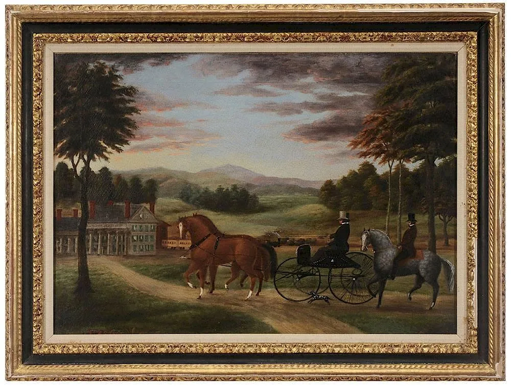 George Harris, Carriage and Horseman Approaching a Country Estate, oil on canvas