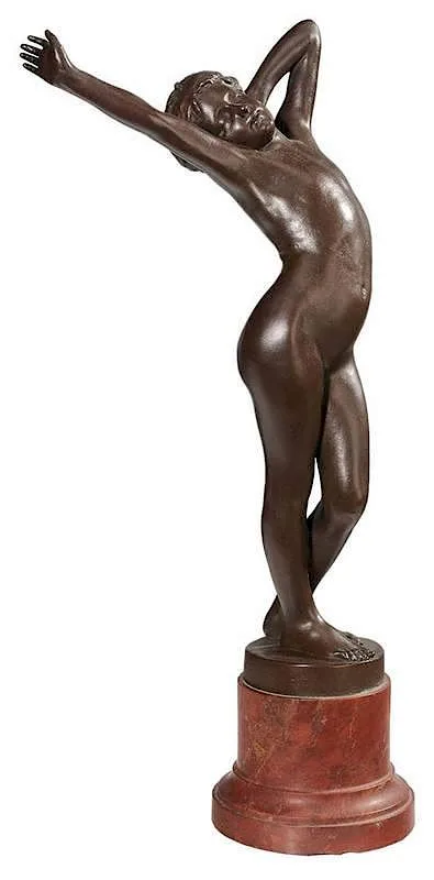 Ernst Freese, Awaking, foundry stamp "Guss v. Walter & Paul Gladenbeck/Friedrichshagen, patinated bronze on red Marble plinthe