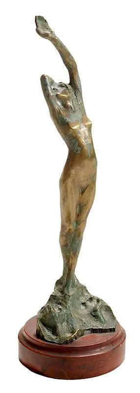 Harald Sörensen-Ringi, Standing Female Figure, bronze on red marble base