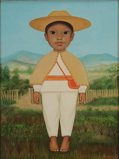 Gustavo Montoya, Niño con Sombrero, oil on canvas