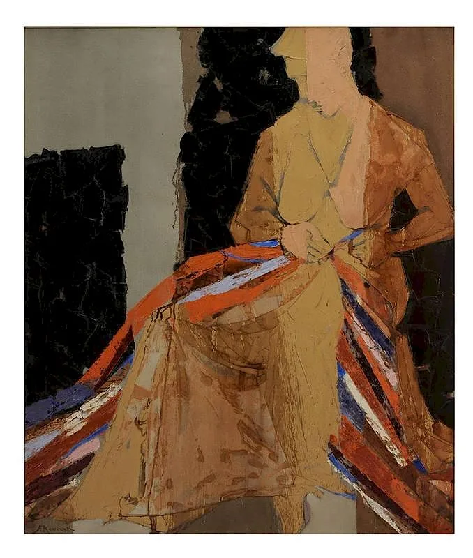 Ann Eckert Keenan, Sewer-Black, oil with collage on canvas