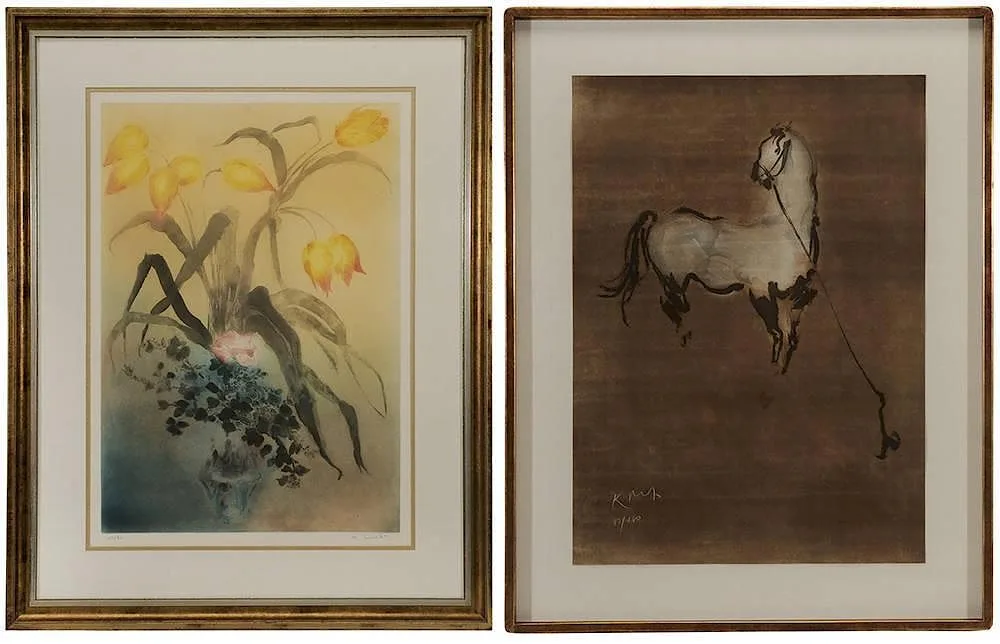 Kaiko Moti, Two prints: Still Life with Tulips, aquatint and etching