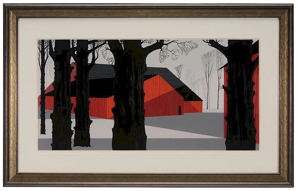 Red Barn by Eyvind Earle, 1974, serigraph on paper, sold Jan 2015
