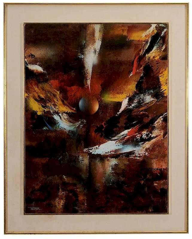 Planet Two by Leonardo Nierman, acrylic on masonite, sold Nov 2014