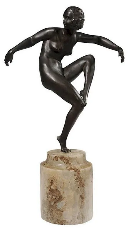 Antoine Bouraine, Dancing Nude, incised on base "A. Bouraine, patinated bronze on agate base