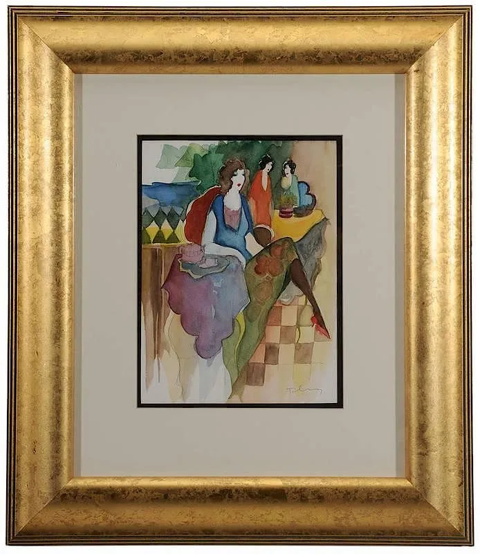 Tea at a Café by Itzchak Tarkay, watercolor over ink on paper, sold Nov 2014