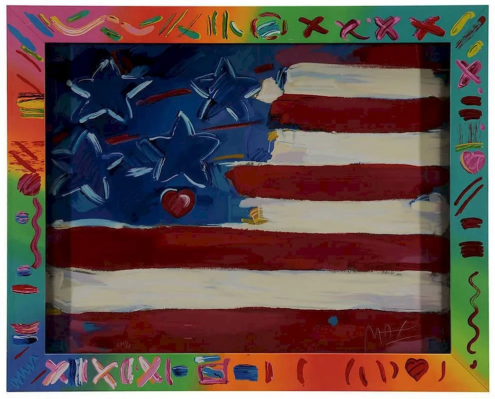 Flag with Heart by Peter Max, serigraph on paper, sold Nov 2014
