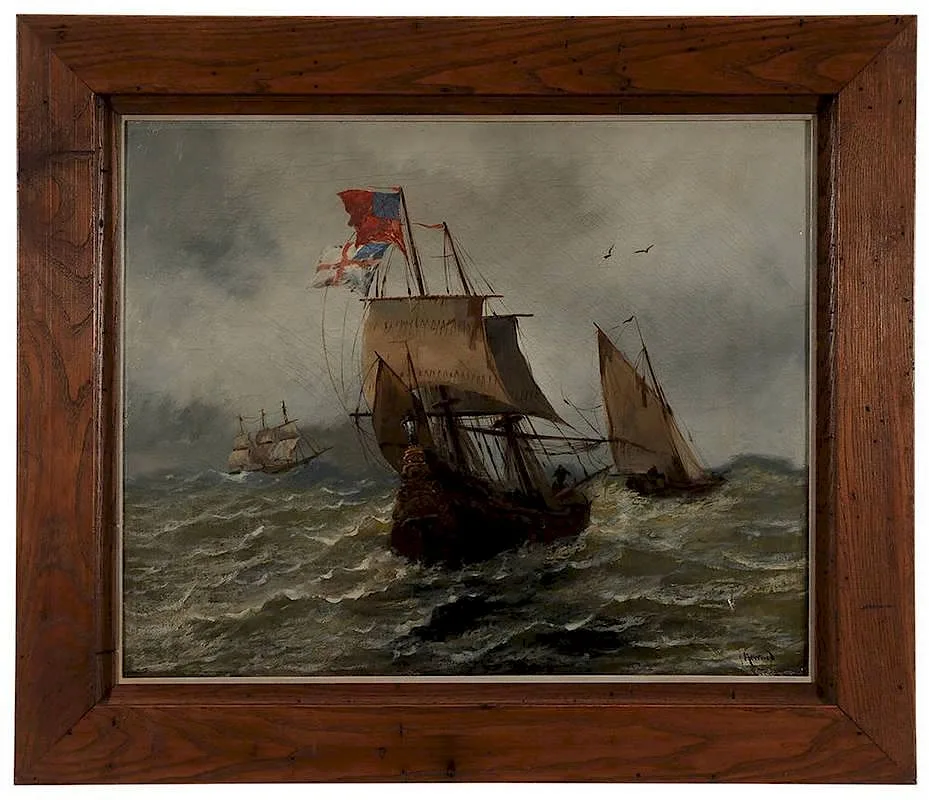 J. Newald, Ships at Sea, oil on canvas
