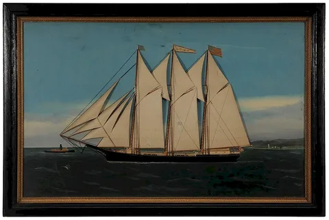 Thomas Willis, The Schooner "Etna", built Millbridge, Maine, 1875, oil with silk fabric and thread on canvas