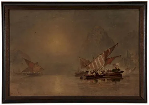 View of Boats, Egypt by George Washington Nicholson, oil on panel, sold Nov 2014