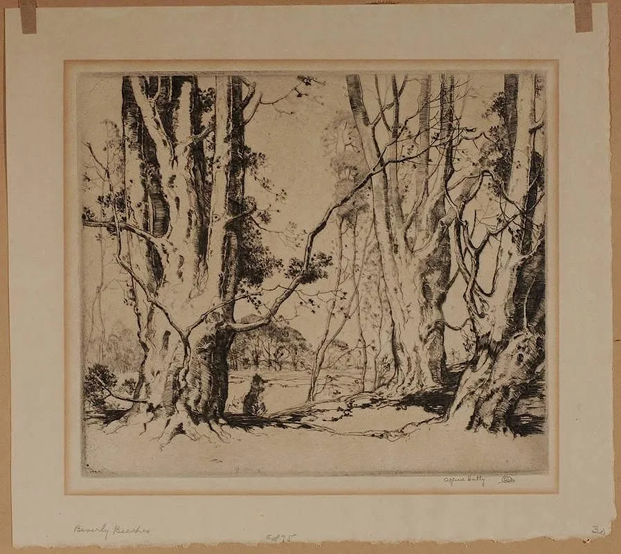 Beverly Beeches by Alfred Heber Hutty, etching on paper, sold Nov 2014