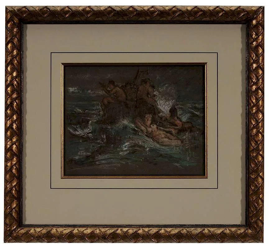 Elliott Daingerfield, Nude Figures on a Rock, pastel on gray paper