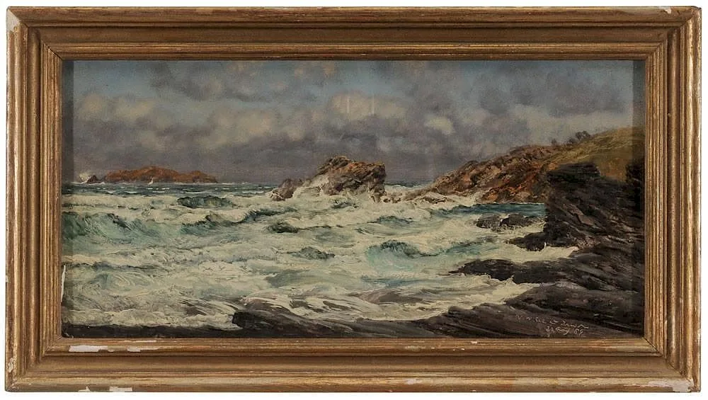 Trevone, Cornwall by John Brett, 1889, oil on canvas, sold Sep 2014