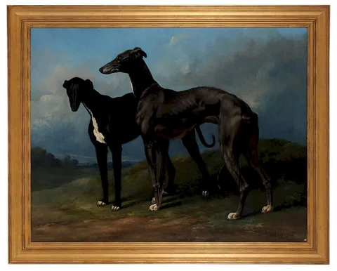 Henri D'Ainecy Montpezat, Two Greyhounds, oil on canvas
