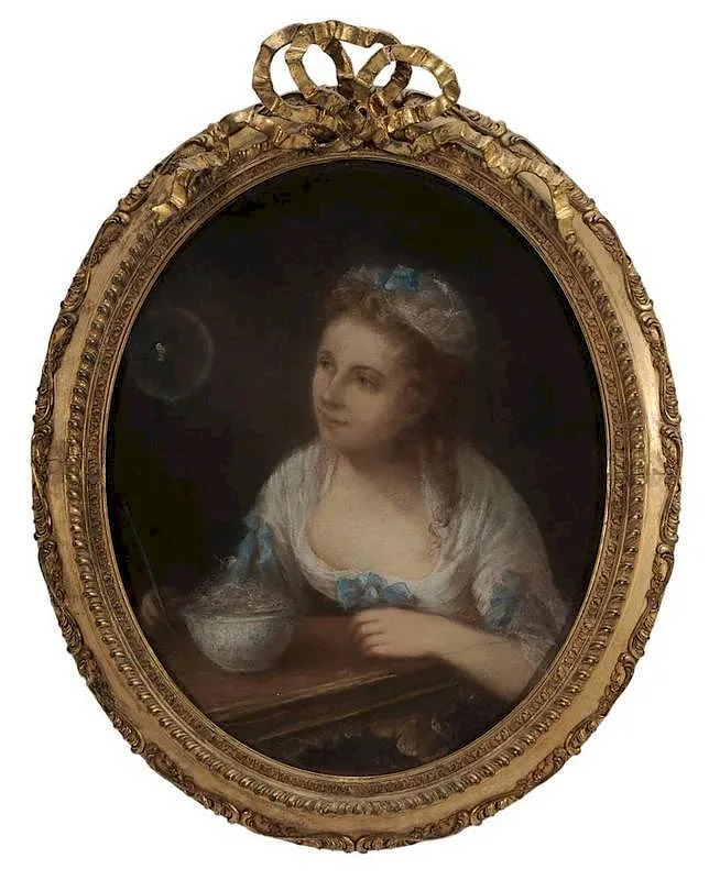 Frédéric Grosclaude, Woman Blowing Bubbles, pastel on paper mounted to canvas